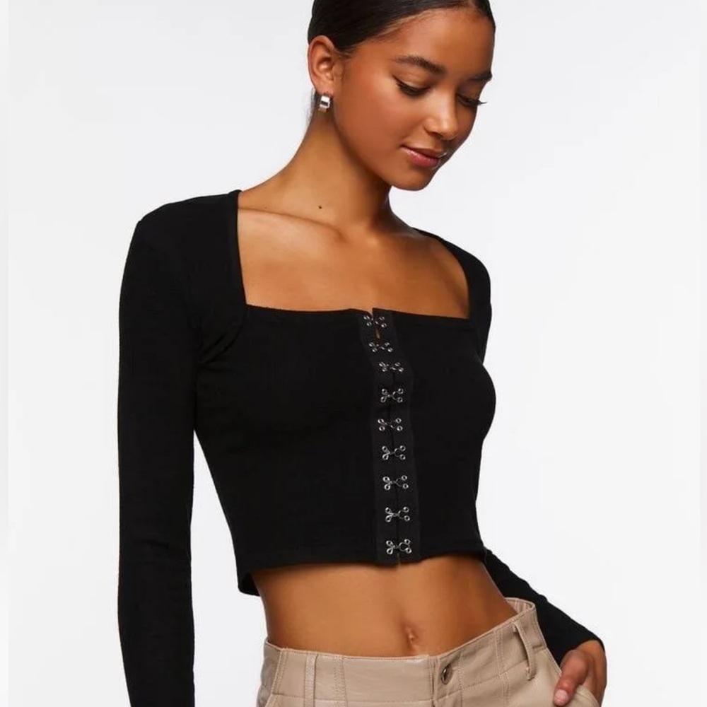 Bershka Hook And Eye Knit Black Crop S